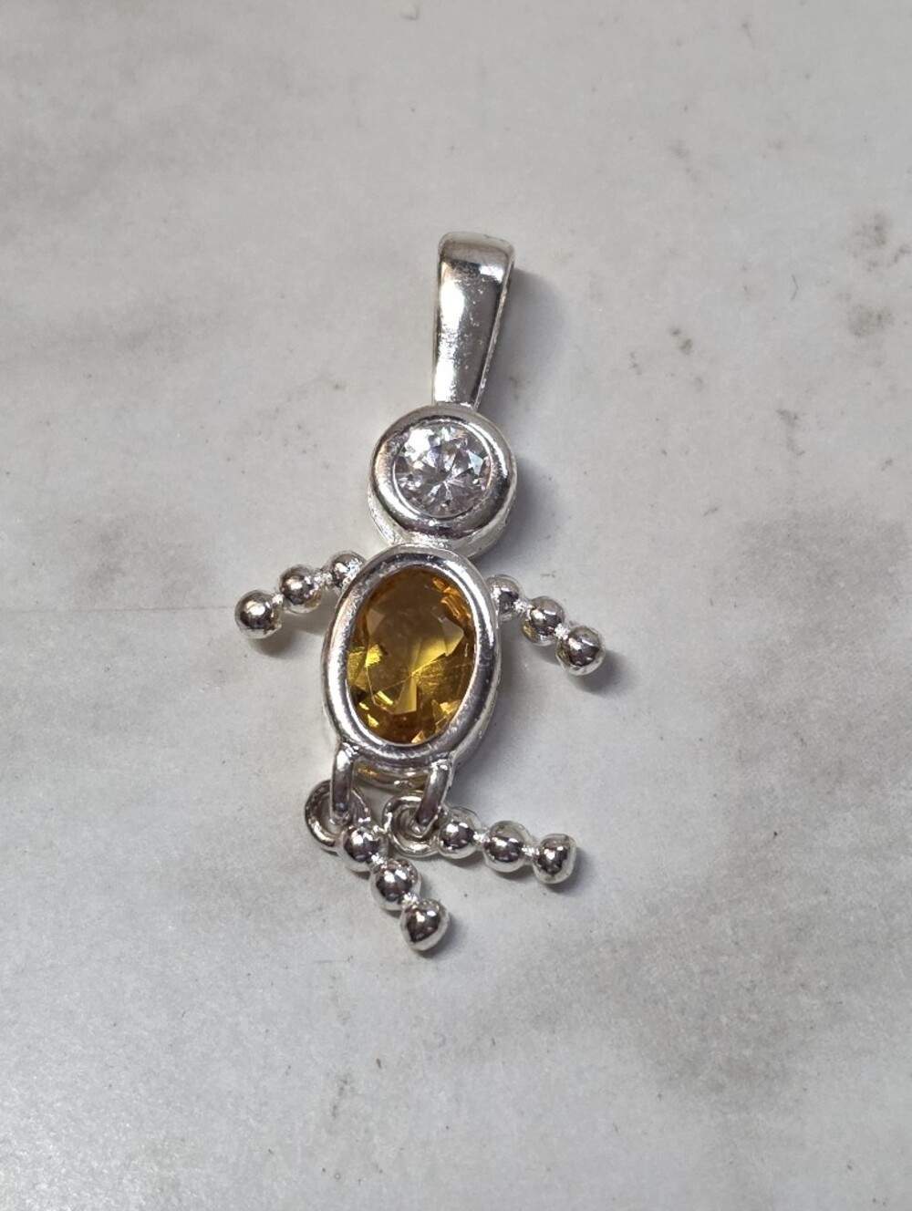 Sterling Silver Citrine and Cubic Zirconia Pendant - Yellow